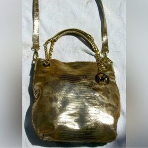 NWOT Michael Kors Reptile Embossed Gold Shoulder Bag